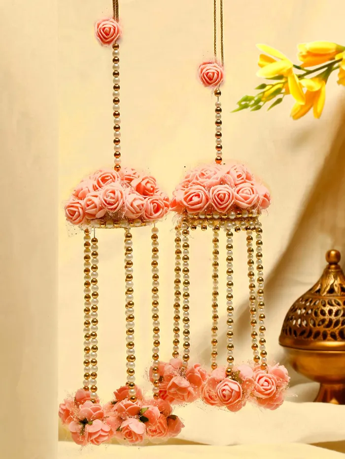 Necklaces Yellow Chimes Yellow Chimes Kalira for Girls Pink Floral Designed Traditional Wedding Bridal Kalira Keleera Kalire Set for Women and Girls