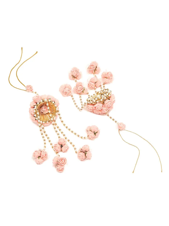 Necklaces Yellow Chimes Yellow Chimes Kalira for Girls Pink Floral Designed Traditional Wedding Bridal Kalira Keleera Kalire Set for Women and Girls