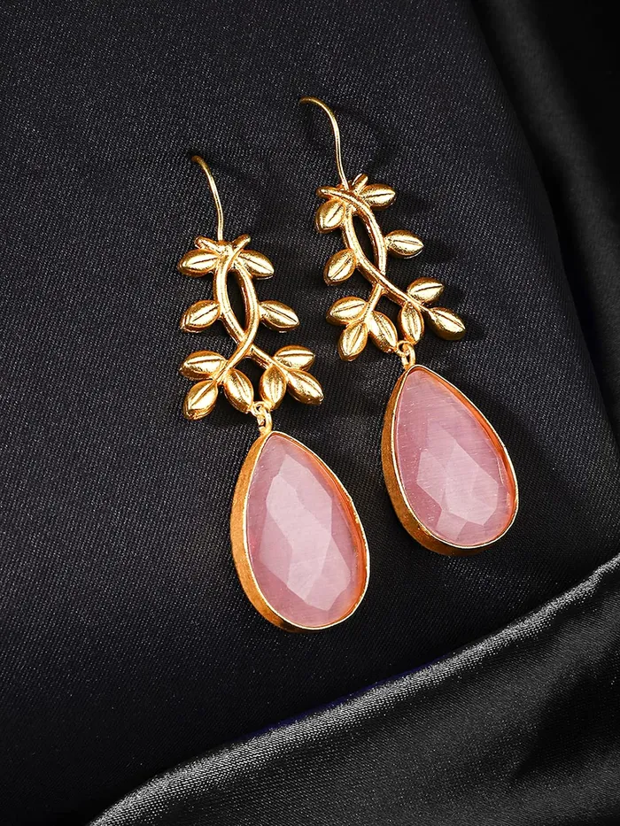 Yellow Chimes Rings Yellow Chimes Danglers Earrings for Women Traditional Gold Plated Studded Pink Stone Long Dangler Earrings for Women and Girls