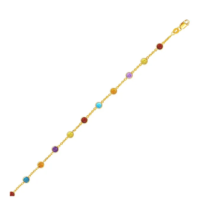 14k Yellow Gold Cable Anklet with Round Multi Tone Stations MayaMila Rings 14k Yellow Gold Cable Anklet with Round Multi Tone Stations MayaMila Rings