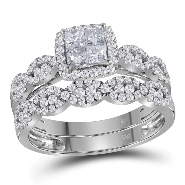 14kt White Gold Womens Princess Diamond Halo Bridal Wedding Engagement Ring Band Set 100 Cttw mayamila Rings 14kt White Gold Womens Princess Diamond Halo Bridal Wedding Engagement Ring Band Set 100 Cttw mayamila Rings