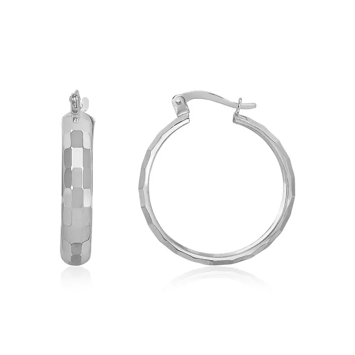 Earrings MayaMila 10k White Gold Geometric Textured Hoop Style Earrings