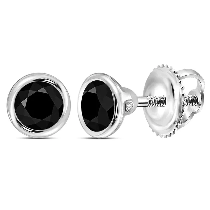 Earrings mayamila Sterling Silver Womens Round Black Color Enhanced Diamond Solitaire Stud Earrings 100 Cttw Earrings mayamila Sterling Silver Womens Round Black Color Enhanced Diamond Solitaire Stud Earrings 100 Cttw