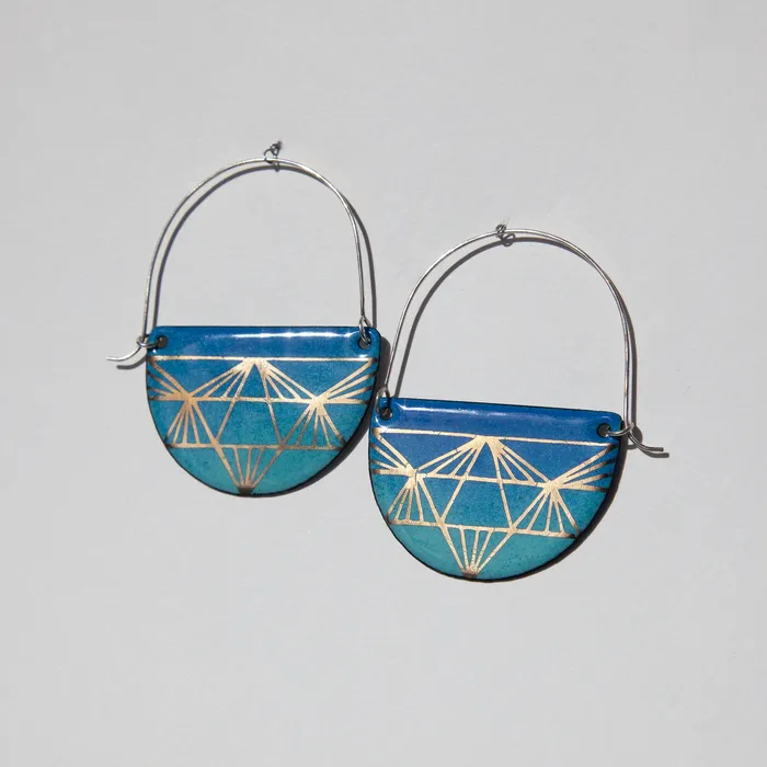 ECHO METALS Rings Dark Blue Gradient Deco Hoops