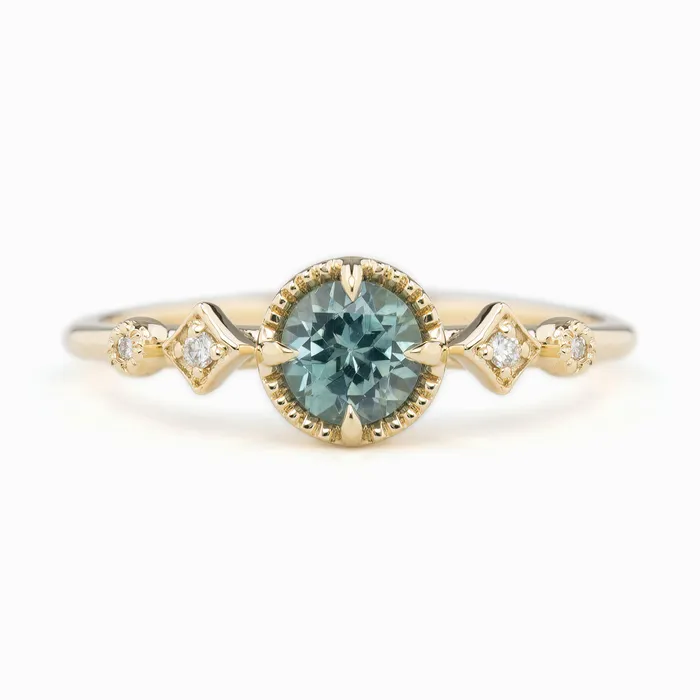 Envero Jewelry Rings Stella Ring 5mm 060ct Light blue Montana Sapphire 14K Yellow Gold