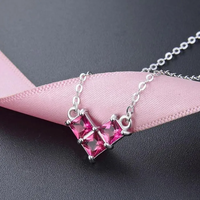 Heart Shape Square Stones Pendant Necklace Shineofidamond Necklaces Heart Shape Square Stones Pendant Necklace Shineofidamond Necklaces