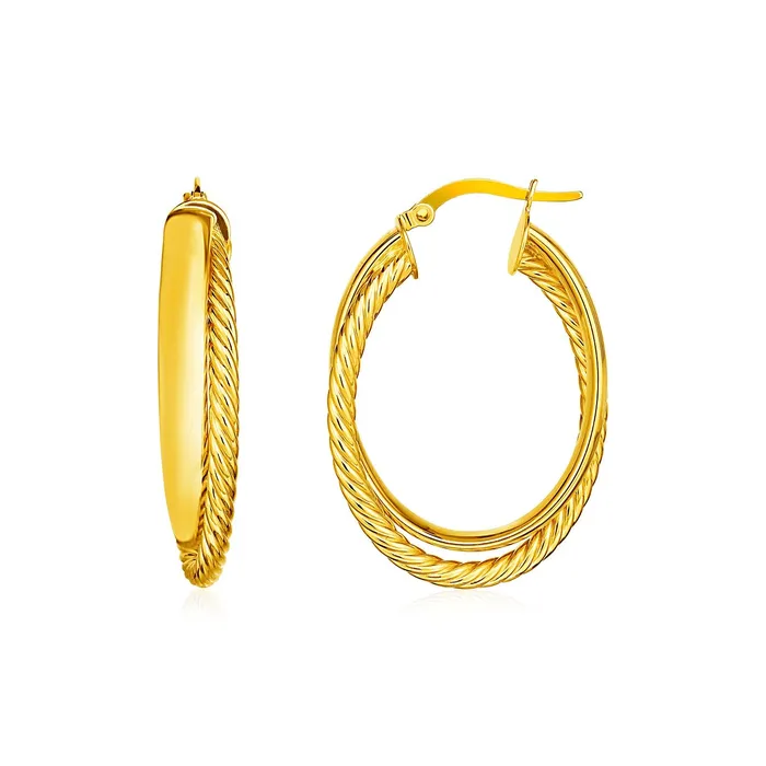 MayaMila 14k Yellow Gold Two Part Textured Twisted Oval Hoop Earrings Earrings MayaMila 14k Yellow Gold Two Part Textured Twisted Oval Hoop Earrings Earrings