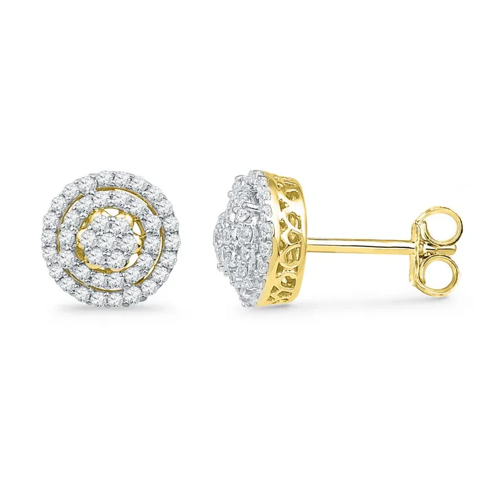 mayamila Earrings 10kt Yellow Gold Womens Round Diamond Concentric Cluster Screwback Earrings 12 Cttw mayamila Earrings 10kt Yellow Gold Womens Round Diamond Concentric Cluster Screwback Earrings 12 Cttw