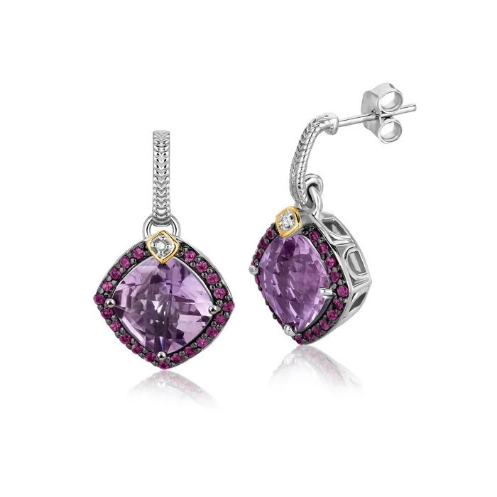 MayaMila Earrings 18k Yellow Gold and Sterling Silver Purple Tone Gem Drop Earrings 43 cttw MayaMila Earrings 18k Yellow Gold and Sterling Silver Purple Tone Gem Drop Earrings 43 cttw