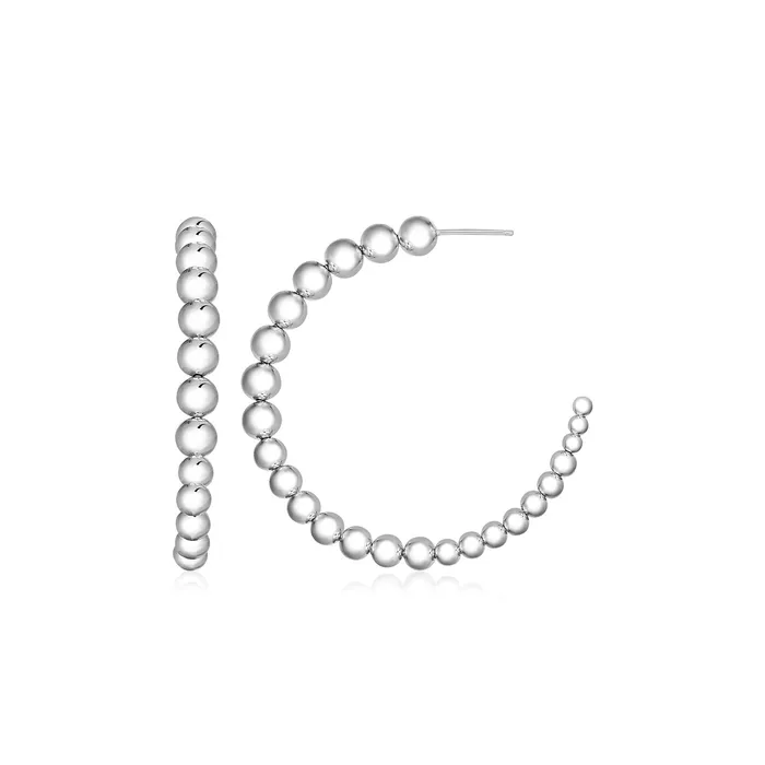 MayaMila Earrings Sterling Silver Polished Bead Hoop Earrings