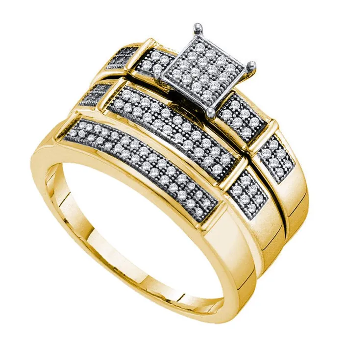 mayamila Rings 10kt Yellow Gold His Hers Round Diamond Cluster Matching Bridal Wedding Ring Band Set 13 Cttw mayamila Rings 10kt Yellow Gold His Hers Round Diamond Cluster Matching Bridal Wedding Ring Band Set 13 Cttw