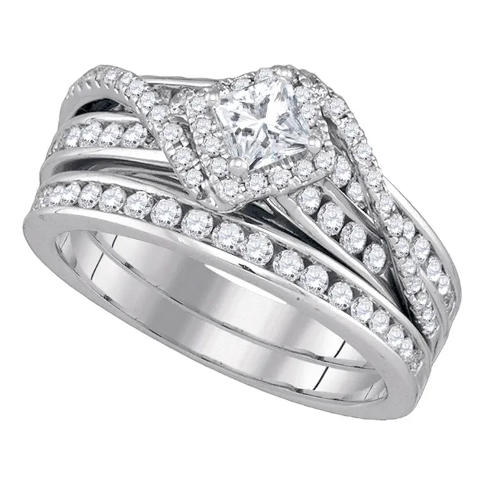 mayamila Rings 14kt White Gold Womens Princess Diamond Bridal Wedding Engagement Ring Band Set 114 Cttw mayamila Rings 14kt White Gold Womens Princess Diamond Bridal Wedding Engagement Ring Band Set 114 Cttw