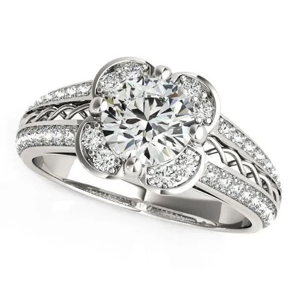 MayaMila Rings Round Diamond Floral Motif Engagement Ring in 14k White Gold 1 38 cttw MayaMila Rings Round Diamond Floral Motif Engagement Ring in 14k White Gold 1 38 cttw