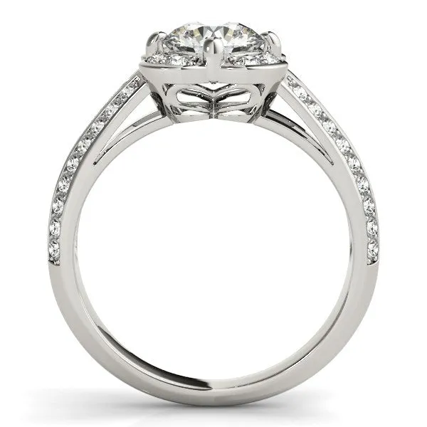MayaMila Rings Round Diamond Floral Motif Engagement Ring in 14k White Gold 1 38 cttw