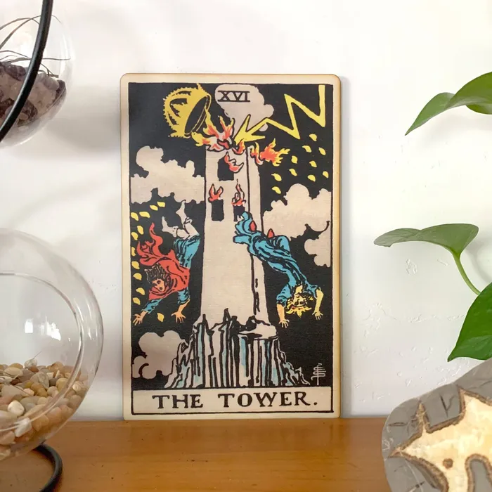 Most Amazing Tarot 16 The Tower Full Color Wood Wall Art Earrings