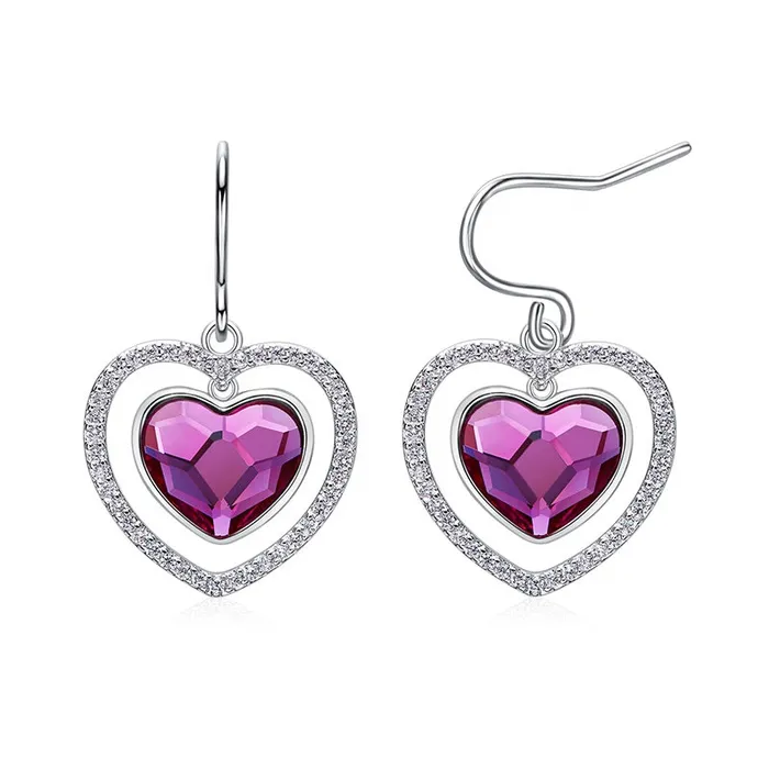 Mystic Flavia Earrings Purple Heart Swarovski Crystal Silver Earrings