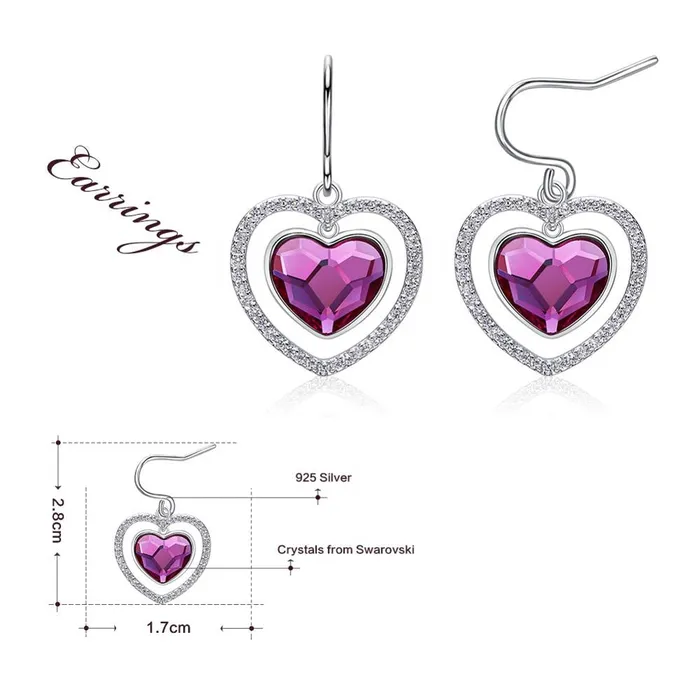 Mystic Flavia Earrings Purple Heart Swarovski Crystal Silver Earrings