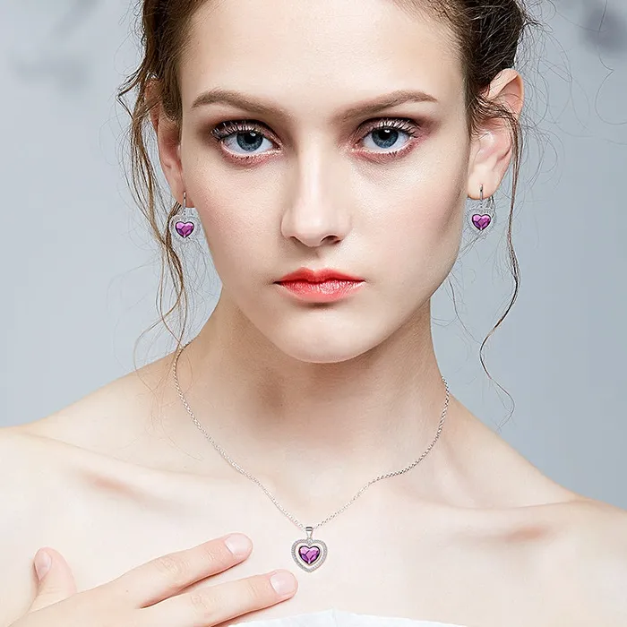 Mystic Flavia Earrings Purple Heart Swarovski Crystal Silver Earrings
