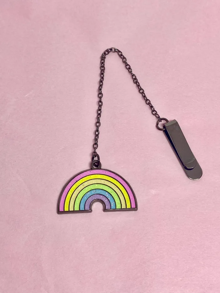 Necklaces Fluffmallow Pastel rainbow enamel bookmark with chain