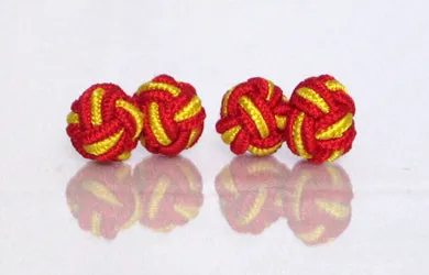 Rings Head Shoulders Toes and Bows Red Yellow Silk Knot Cufflinks