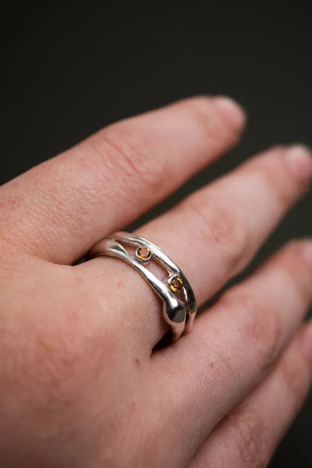 Rings Organic silver citrine double band Seanna Poirier