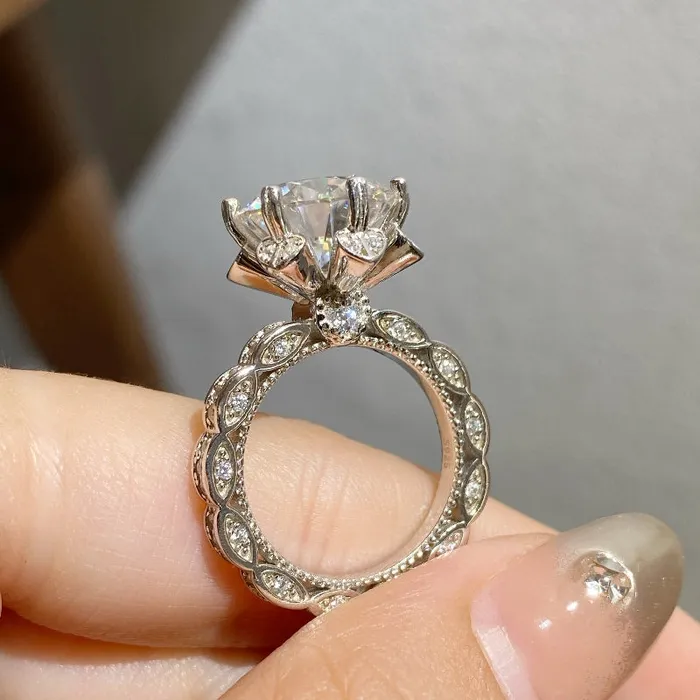 Rings shineofdiamond Luxury 5CT Moissanite Blossom Ring in Sterling Silver Elegant Proposal Jewelry