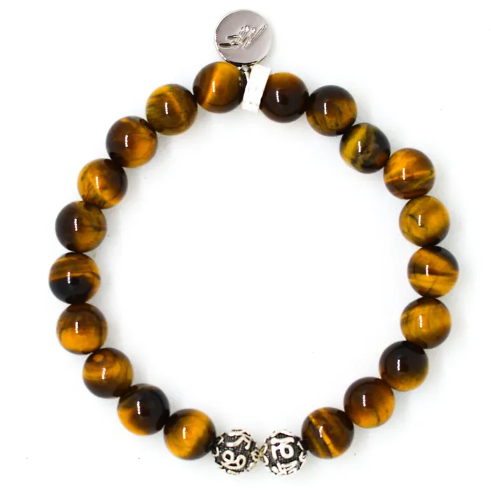 Tiger Eye Stone Silver Bead Bracelet 8 MM MF Bracelets