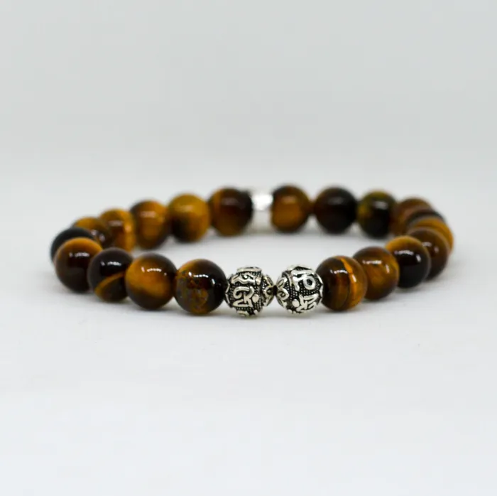 Tiger Eye Stone Silver Bead Bracelet 8 MM MF Bracelets