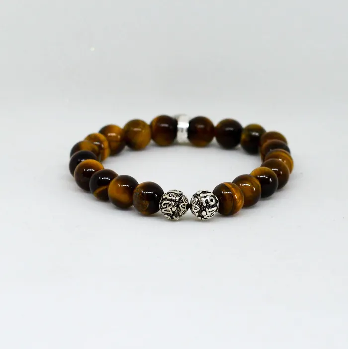 Tiger Eye Stone Silver Bead Bracelet 8 MM MF Bracelets