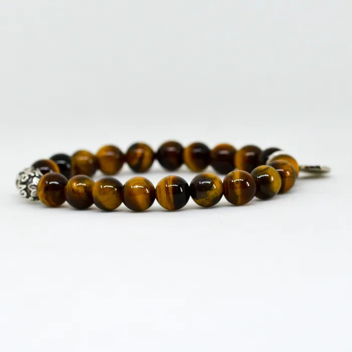 Tiger Eye Stone Silver Bead Bracelet 8 MM MF Bracelets