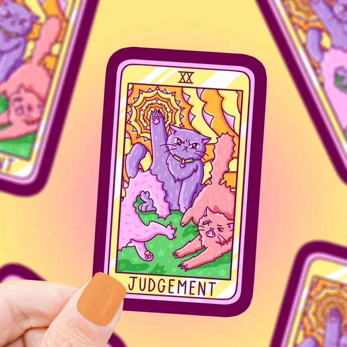 Turtles Soup Necklaces Judgement Cat Major Arcana Tarot Card Vinyl Sticker