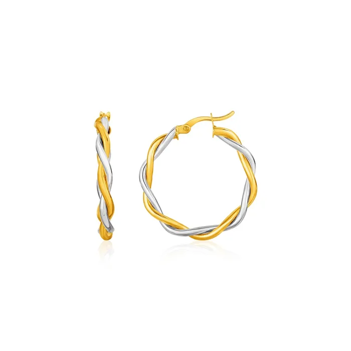 TwoTone Twisted Wire Round Hoop Earrings in 10k Yellow and White Gold MayaMila Earrings