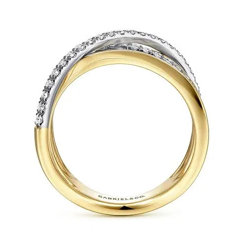 14K WhiteYellow Gold Polished Band and Diamond Row Criss Cross Ring GABRIEL CO Rings 14K WhiteYellow Gold Polished Band and Diamond Row Criss Cross Ring GABRIEL CO Rings