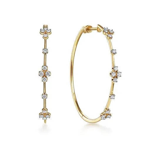 14K Yellow Gold Prong Set 40mm Round Classic Diamond Hoop Earrings GABRIEL CO Earrings 14K Yellow Gold Prong Set 40mm Round Classic Diamond Hoop Earrings GABRIEL CO Earrings