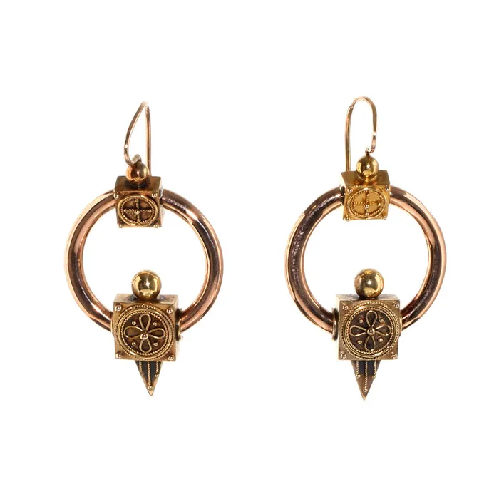 Bell Bird Antiques Earrings Victorian Era Rose Gold Hoop Earrings