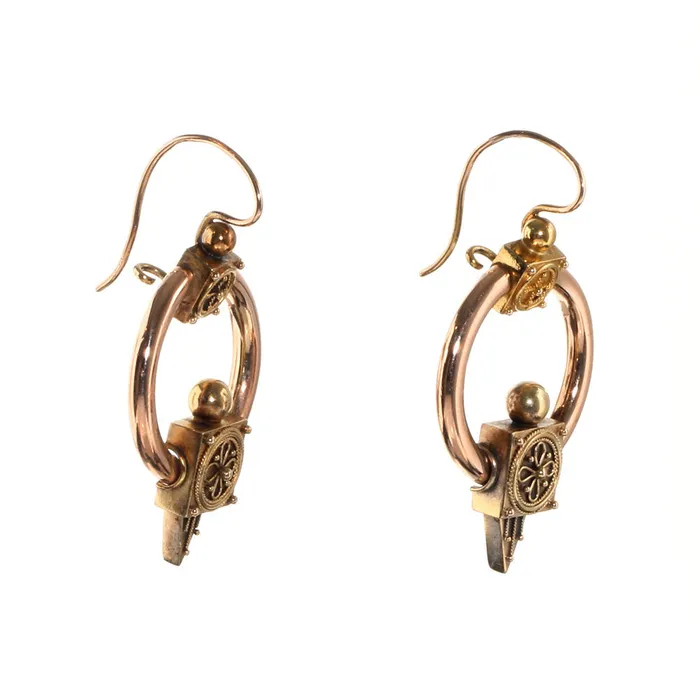 Bell Bird Antiques Earrings Victorian Era Rose Gold Hoop Earrings
