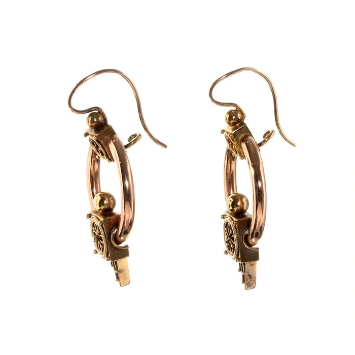 Bell Bird Antiques Earrings Victorian Era Rose Gold Hoop Earrings