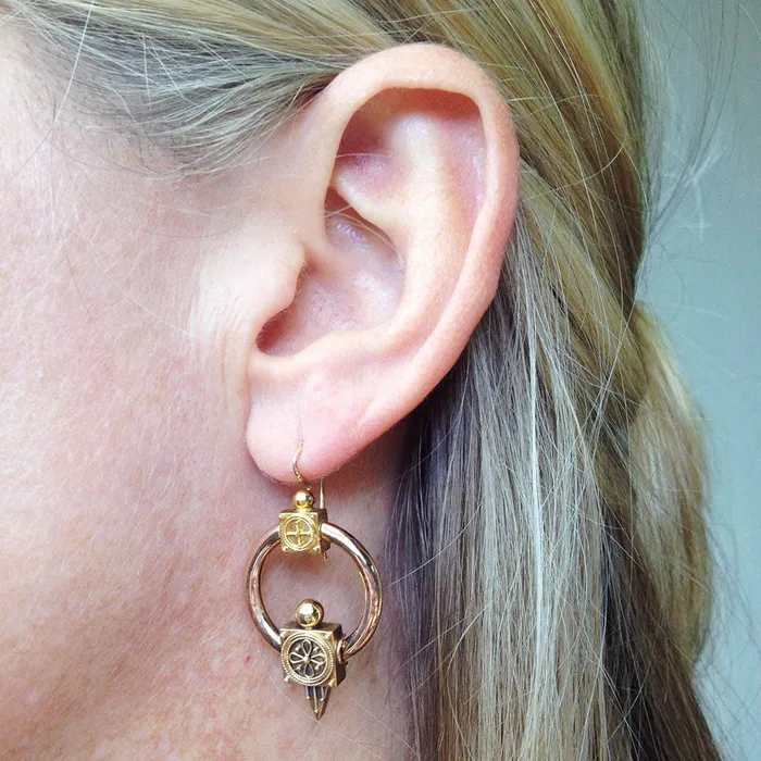 Bell Bird Antiques Earrings Victorian Era Rose Gold Hoop Earrings