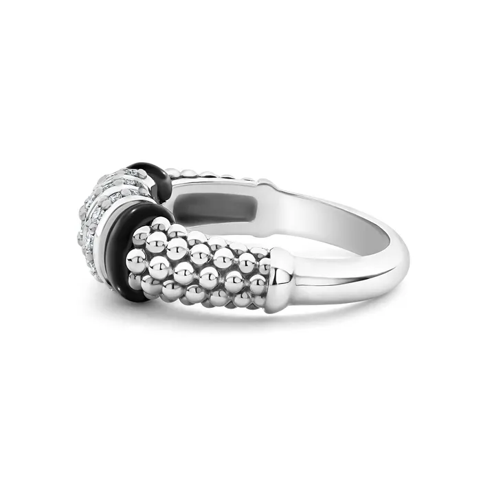 Black Caviar Three Station Diamond Ceramic Caviar Ring LAGOS Rings