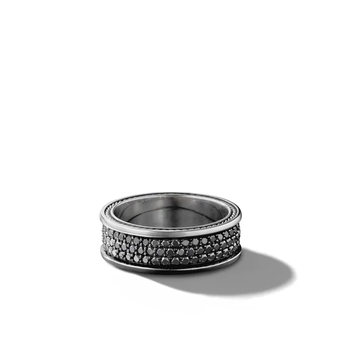 David Yurman Rings Streamline Three Row Band Ring in Sterling Silver with Black Diamonds 85mm David Yurman Rings Streamline Three Row Band Ring in Sterling Silver with Black Diamonds 85mm