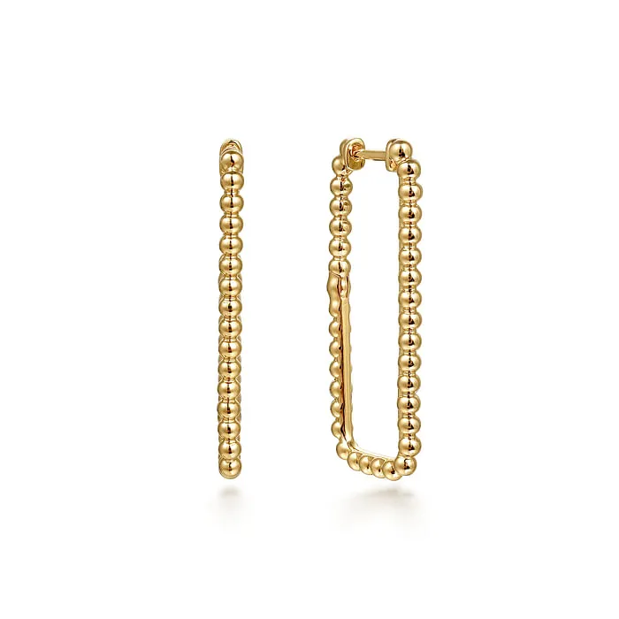 Earrings 14K Yellow Plain Gold Bujukan Beads 30mm Rectangle Hoop Earrings GABRIEL CO Earrings 14K Yellow Plain Gold Bujukan Beads 30mm Rectangle Hoop Earrings GABRIEL CO