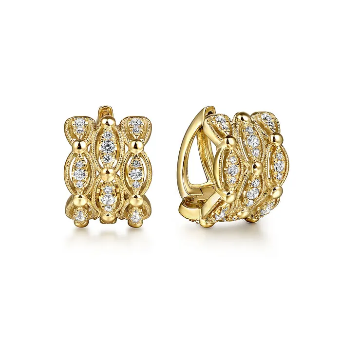Earrings GABRIEL CO 14K Yellow Gold Bujukan Multi Row Diamond Huggie Earrings Earrings GABRIEL CO 14K Yellow Gold Bujukan Multi Row Diamond Huggie Earrings