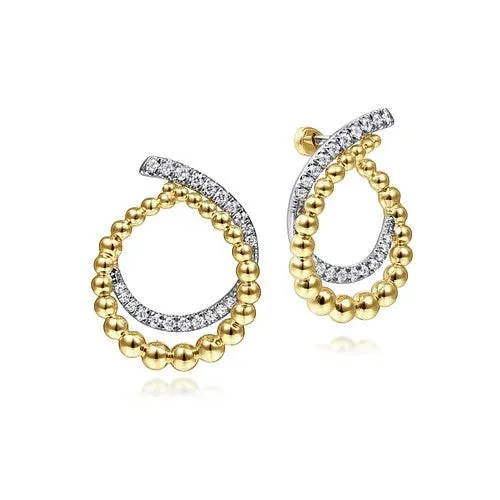 Earrings GABRIEL CO 14K Yellow Gold Bujukan Open Double Row Ball and Diamond Bypass Hoop Earrings Earrings GABRIEL CO 14K Yellow Gold Bujukan Open Double Row Ball and Diamond Bypass Hoop Earrings