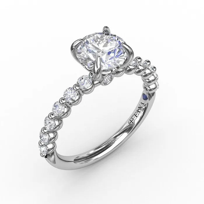 FANA Rings Contemporary Round Diamond Solitaire Engagement Ring With Diamond Band FANA Rings Contemporary Round Diamond Solitaire Engagement Ring With Diamond Band