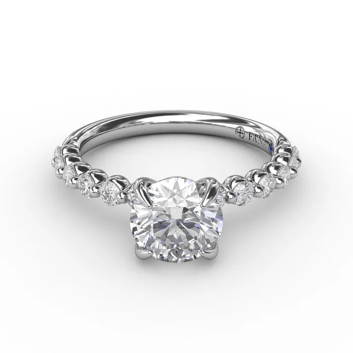 FANA Rings Contemporary Round Diamond Solitaire Engagement Ring With Diamond Band FANA Rings Contemporary Round Diamond Solitaire Engagement Ring With Diamond Band