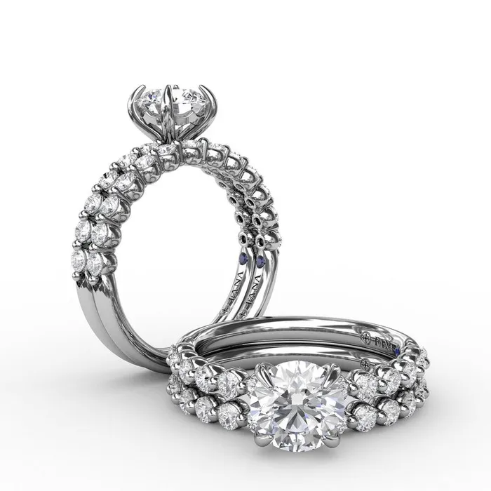 FANA Rings Contemporary Round Diamond Solitaire Engagement Ring With Diamond Band FANA Rings Contemporary Round Diamond Solitaire Engagement Ring With Diamond Band