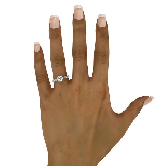 FANA Rings Contemporary Round Diamond Solitaire Engagement Ring With Diamond Band FANA Rings Contemporary Round Diamond Solitaire Engagement Ring With Diamond Band