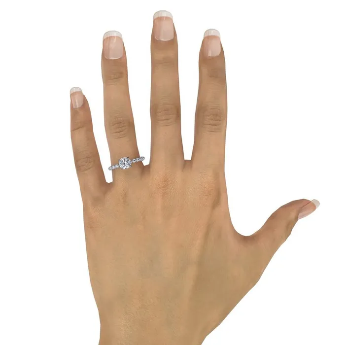 FANA Rings Contemporary Round Diamond Solitaire Engagement Ring With Diamond Band FANA Rings Contemporary Round Diamond Solitaire Engagement Ring With Diamond Band