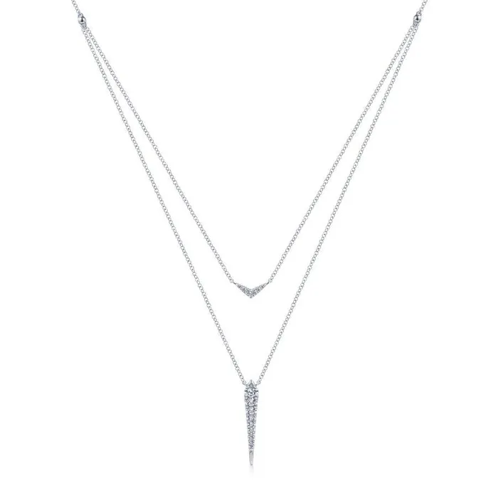 GABRIEL CO Necklaces 14K White Gold Layered Pave Diamond Bar and Spike Pendant Necklace GABRIEL CO Necklaces 14K White Gold Layered Pave Diamond Bar and Spike Pendant Necklace