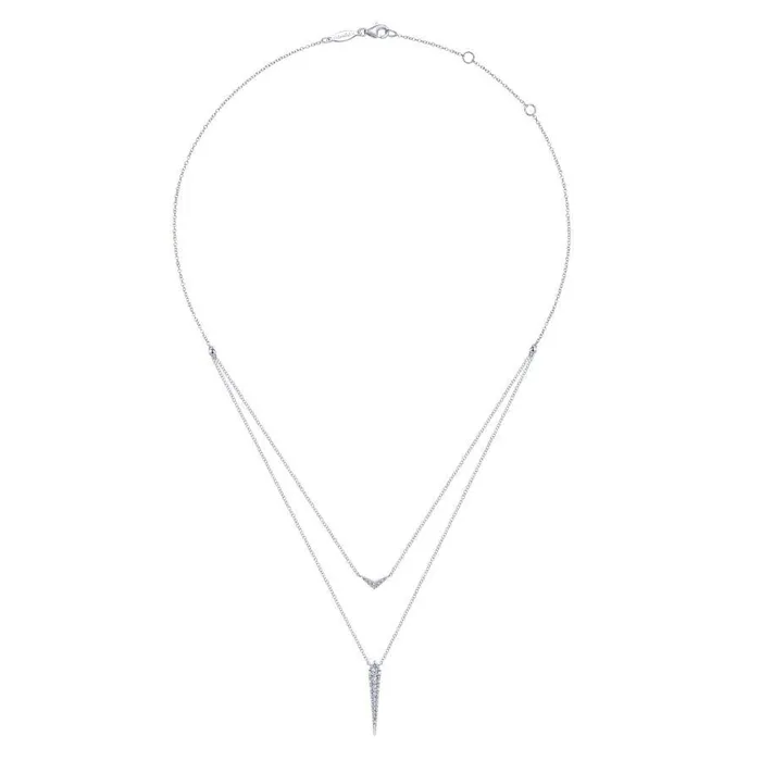 GABRIEL CO Necklaces 14K White Gold Layered Pave Diamond Bar and Spike Pendant Necklace GABRIEL CO Necklaces 14K White Gold Layered Pave Diamond Bar and Spike Pendant Necklace